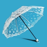 白色印花系列 透明三折伞晴雨伞 江南水乡伞